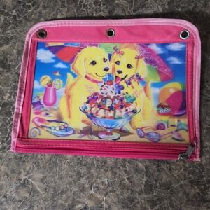 Lisa Frank Pencil Pals Casey & Candy Case Bag 3 Ring Zipper Pouch Puppy Dog 3D